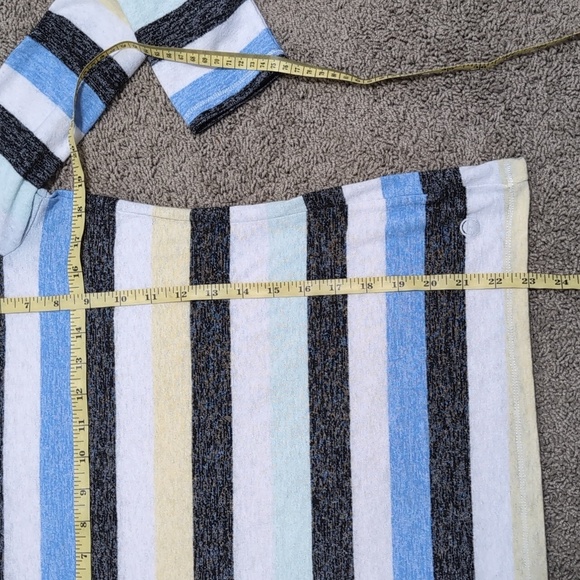 T by Talbots Striped Cut Out Back Long Sleeve Top Multicolor Blue Yellow Gray S - Picture 8 of 9